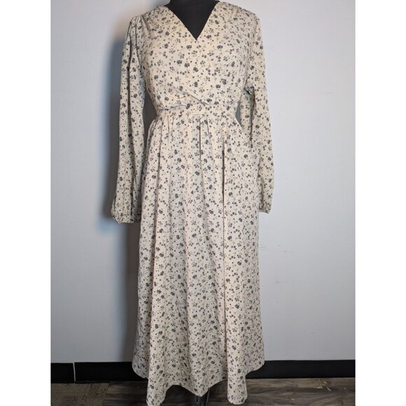 NEW Polygram Floral Cream Maxi Dress V-Neck Wrap Style & Long Sleeves, Size S - Picture 2 of 11